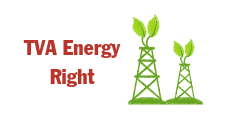 This is an icon labeled TVA Energy Right and has drawings of 2 towers with green leaves on top. It is the hotlink button for click through to TVA Energy Right information.