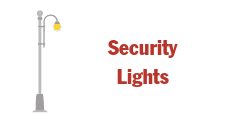 image of icon for security lights with a drawing of a street light. Hotlink button to click through to security lights information