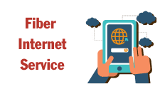 This is a graphic of Fiber Internet Service. It depicts two hands holding a cell phone and clouds. It is used as a hotlink to the Fiber Internet Service page.