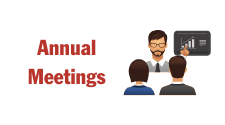 This is a graphic used for the Annual Meetings of Tri-County Electric. The image depicts a man making a presentation of a graphic and two people listening.