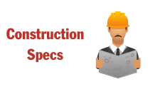 This is a graphic of Construction Specs. It depicts a man wearing a hardhat. It is used on the site as a hotlink for construction specs.