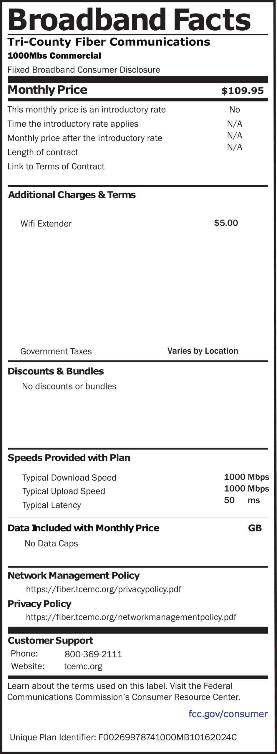 Commercial Broadband Facts 1000MB