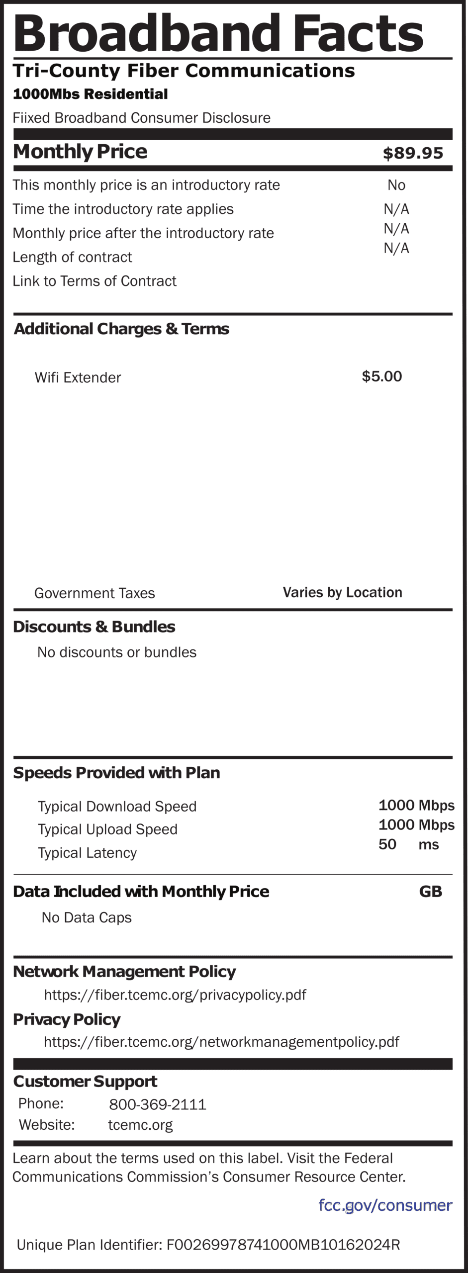 Residential Broadband Facts 1000MB