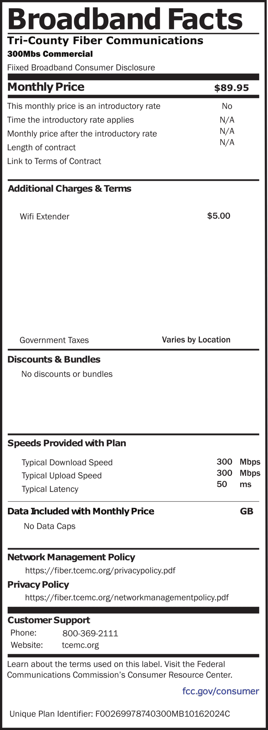 Commercial Broadband Facts 300MB